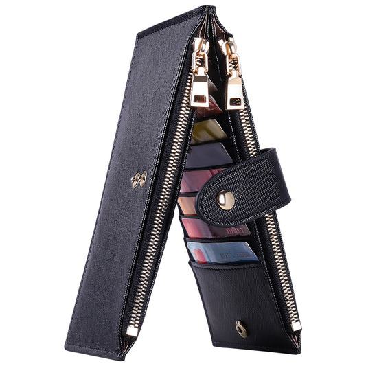 FALAN MULE Womens Walllet RFID Blocking Bifold Credit Card Holder with 2 Zipper Pockets