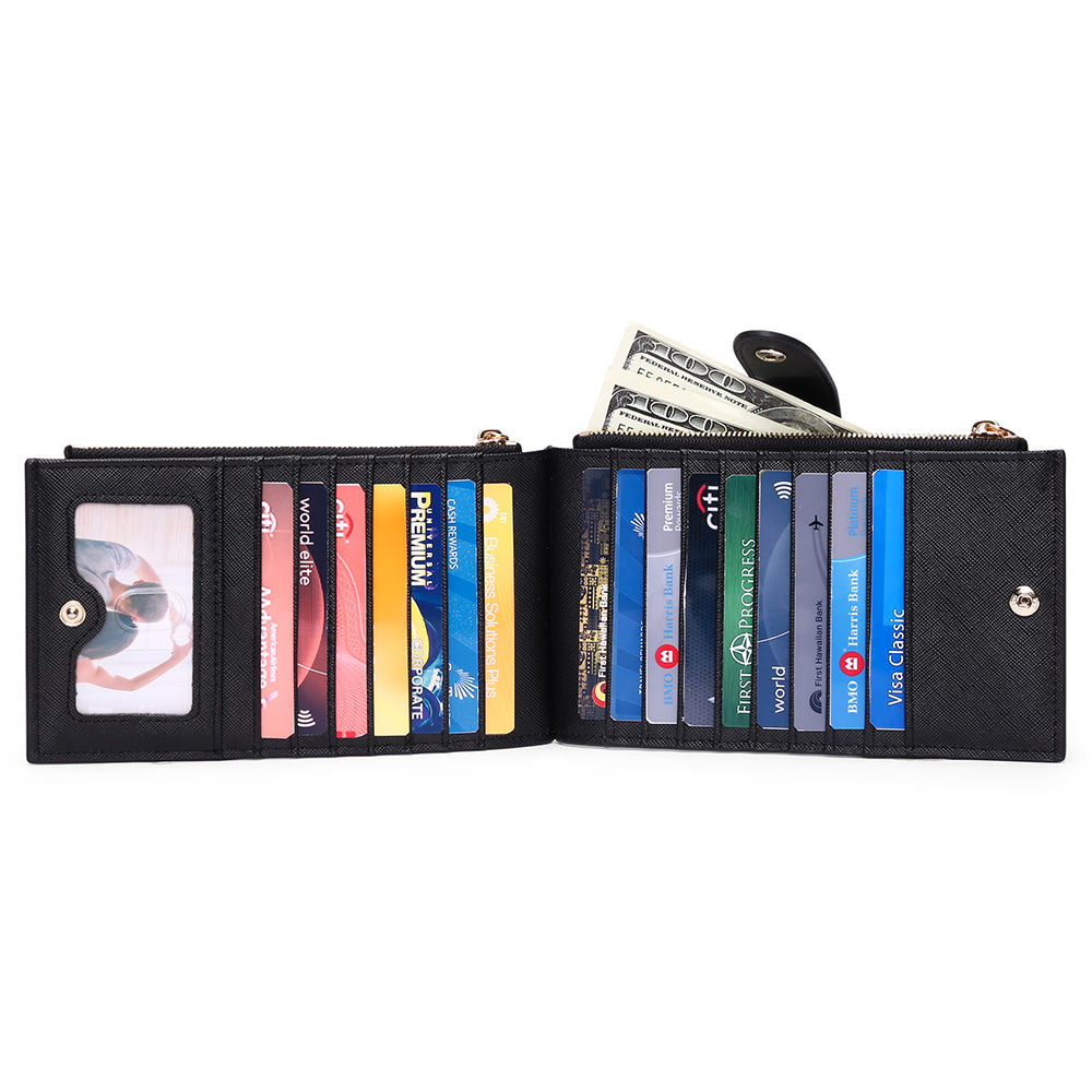 FALAN MULE Womens Walllet RFID Blocking Bifold Credit Card Holder with 2 Zipper Pockets