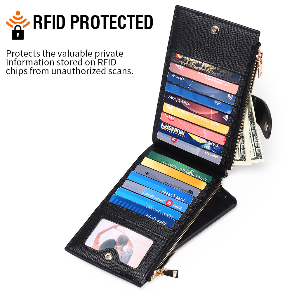 FALAN MULE Womens Walllet RFID Blocking Bifold Credit Card Holder with 2 Zipper Pockets