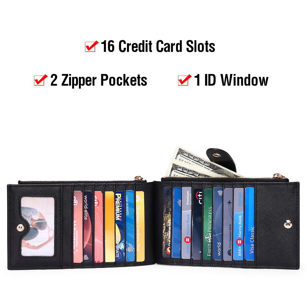 FALAN MULE Womens Walllet RFID Blocking Bifold Credit Card Holder with 2 Zipper Pockets