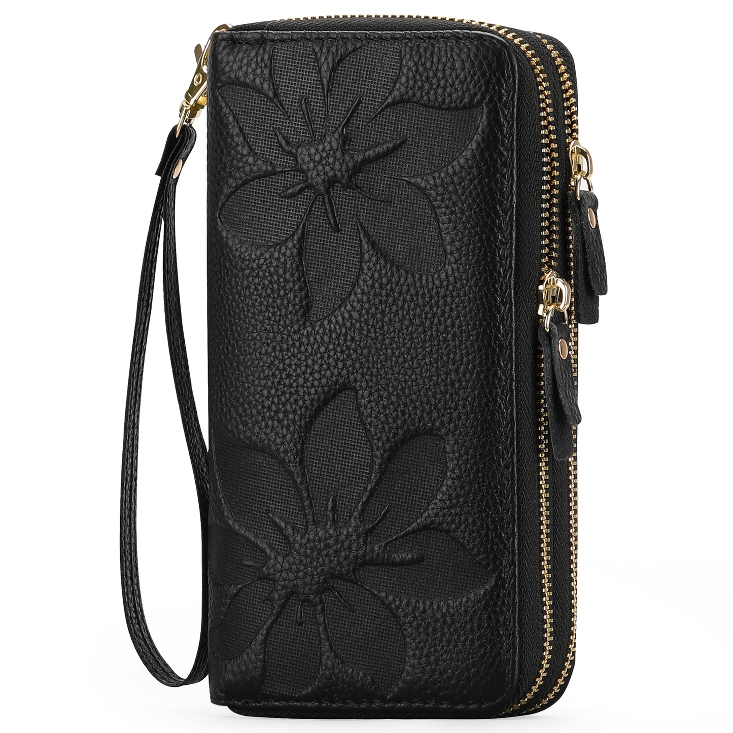 FALAN MULE Women's Wallet Large Capacity Double Zip Around Credit Card Holder Leather Ladies Wallet with RFID Blocking Phone Wristlet Purse