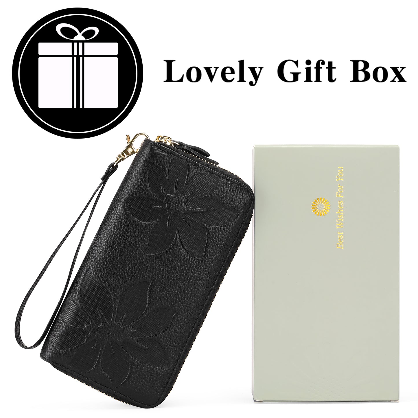 FALAN MULE Women's Wallet Large Capacity Double Zip Around Credit Card Holder Leather Ladies Wallet with RFID Blocking Phone Wristlet Purse