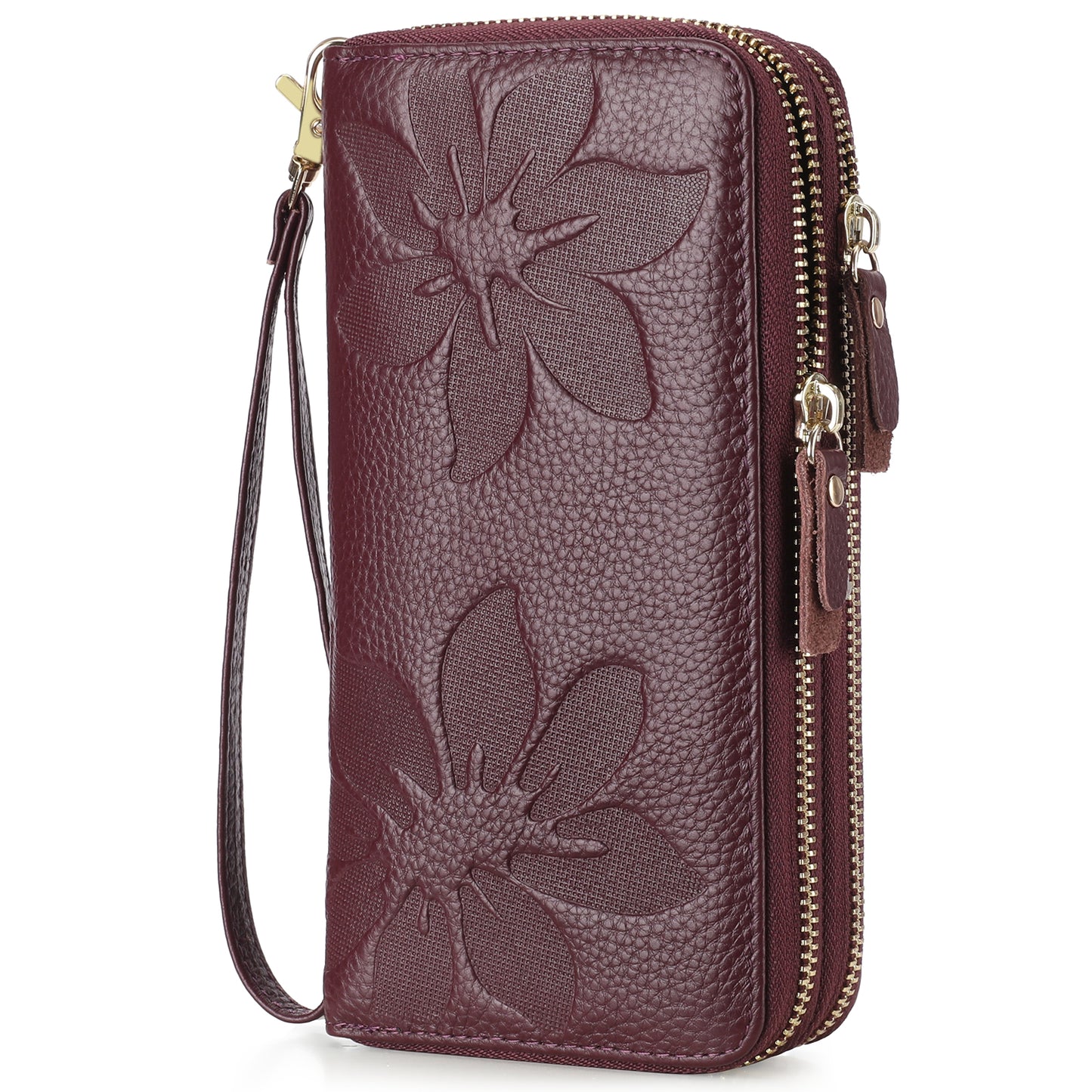 FALAN MULE Women's Wallet Large Capacity Double Zip Around Credit Card Holder Leather Ladies Wallet with RFID Blocking Phone Wristlet Purse