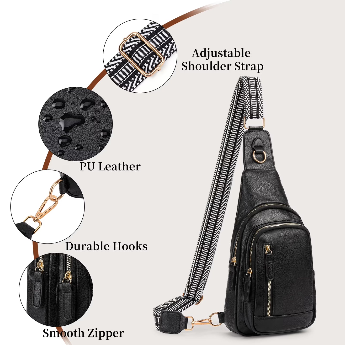 Falan Mule Sling Bag for Women Crossbody Purse Crossbody Bag Leather Chest Bag with Adjustable Guitar Strap for Travel