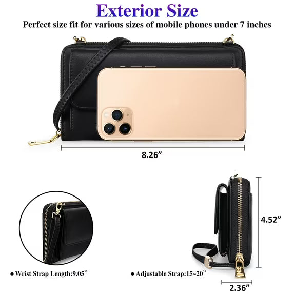 FALAN MULE Wallet for Women Phone Clutch RFID Blocking Vegan Leather Wristlet Purse Large Capacity Long Credit Card Holder with Grip Hand Strap