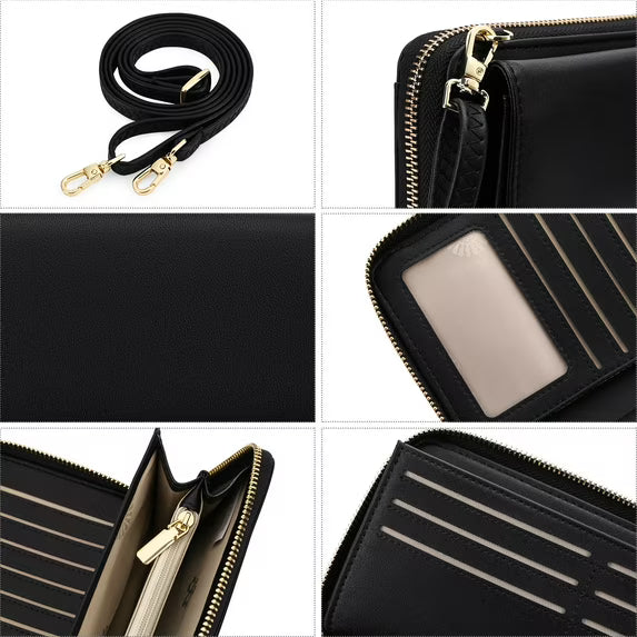 FALAN MULE Wallet for Women Phone Clutch RFID Blocking Vegan Leather Wristlet Purse Large Capacity Long Credit Card Holder with Grip Hand Strap