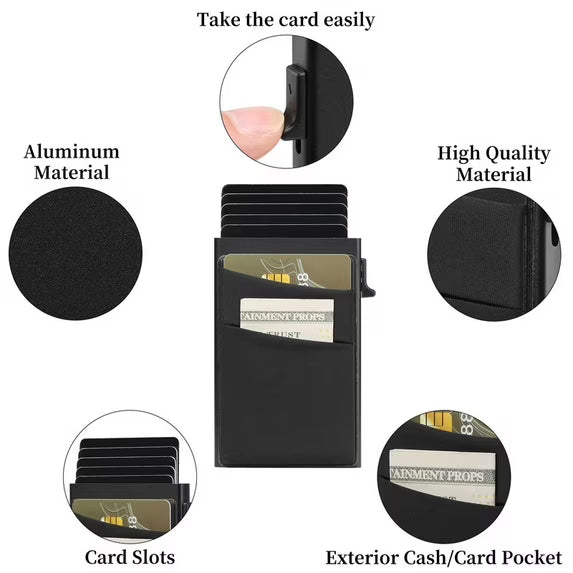 FALAN MULE Slim Smart Aluminum Card Holder Mens Wallet Minimalist Leather RFID Blocking Metal Pop Up Wallet