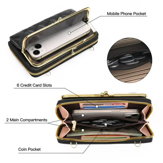 FALAN MULE Crossbody Bags for Women Cell Phone Wallet Purses Trendy Vegan Leather Handbags with Adjustable Shoulder Strap