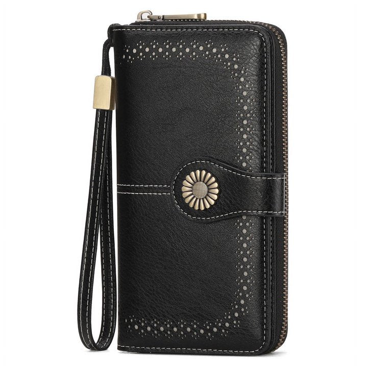 FALAN MULE Women Leather Wallet Large Capacity Bifold RFID Blocking Card Holder with Zipper Coin Pocket