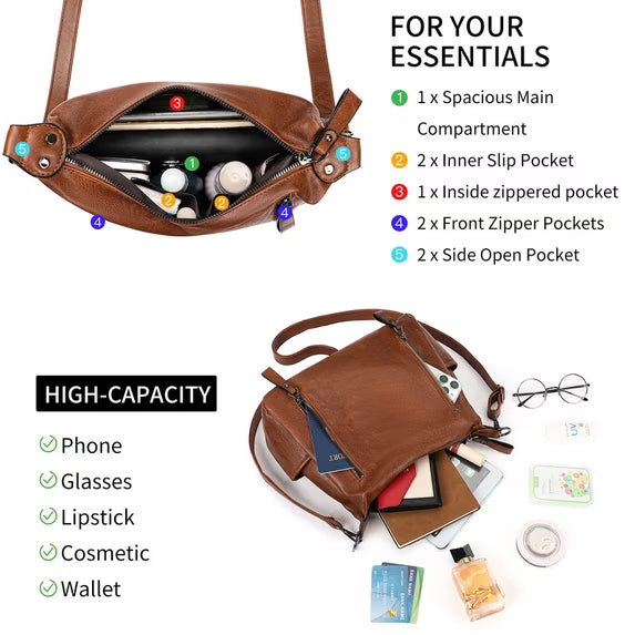 FALAN MULE Women Hobo Shoulder Bag Soft Leather Crossbody Purse with Multi Pockets Slouchy Handbag