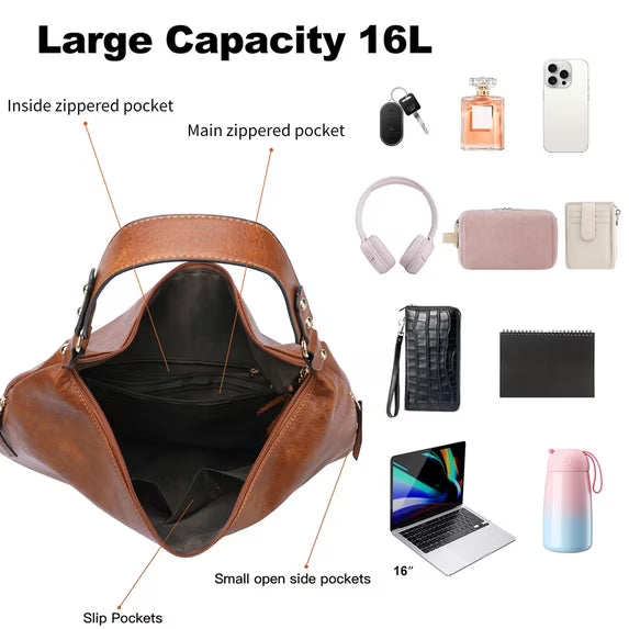 FALAN MULE Women’s Hobo Shoulder Bag Soft Leather Slouchy Handbag Large Capacity Everyday Purse
