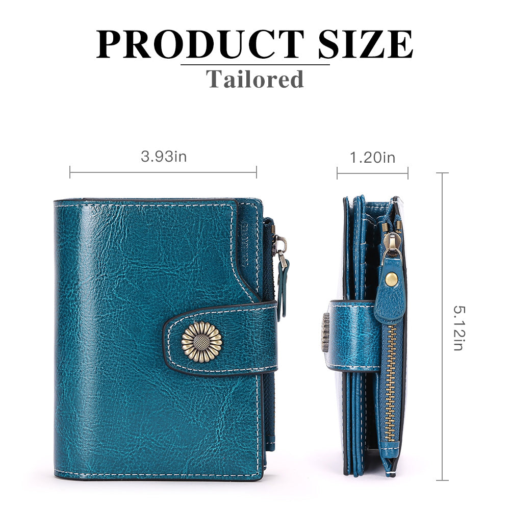 FALAN MULE Small Wallet for Women Genuine Leather Bifold card holder RFID Blocking Coin Purse