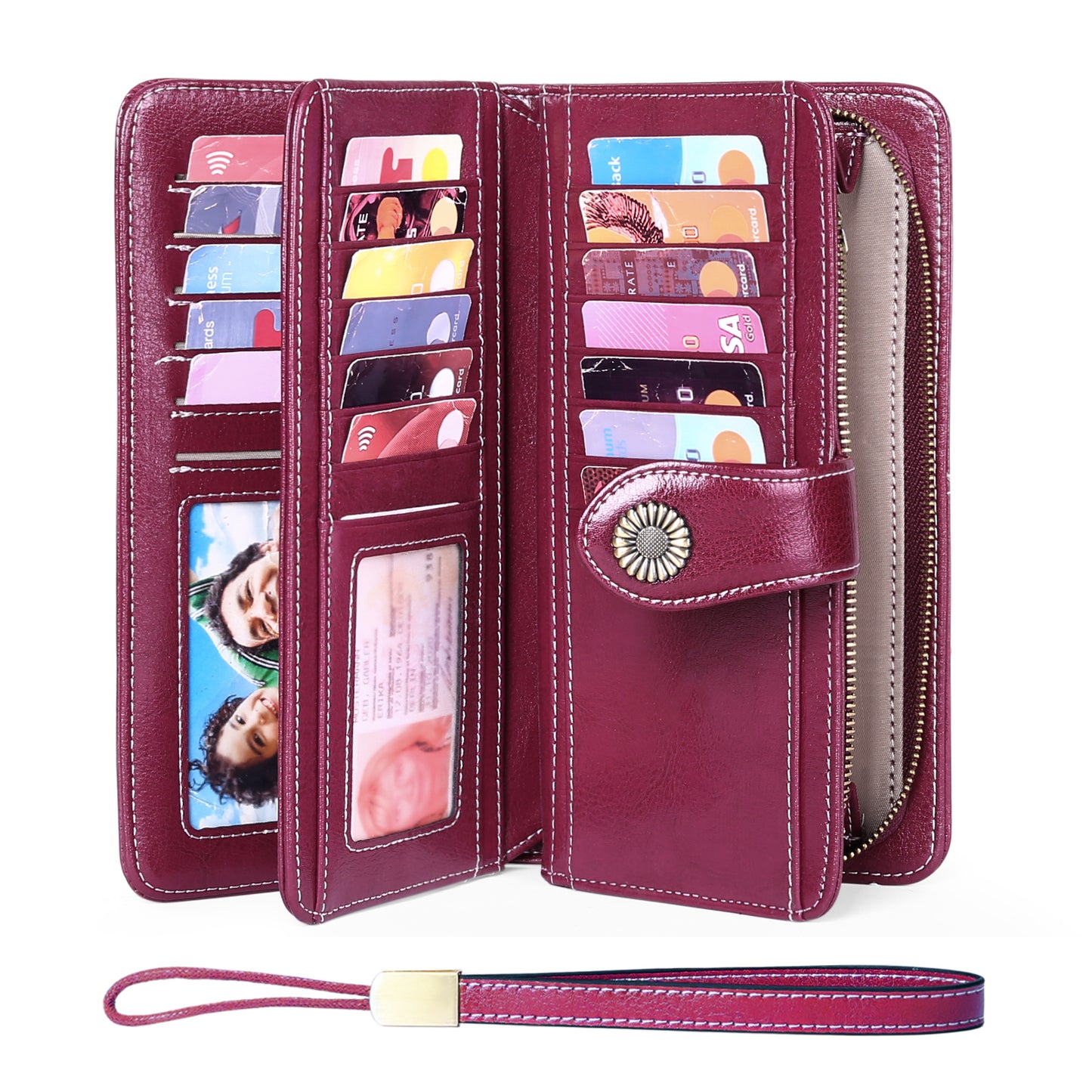 FALAN MULE Wristlet Wallets for Women Genuine Leather RFID Blocking Large Capacity Trifold Ladies Wallet
