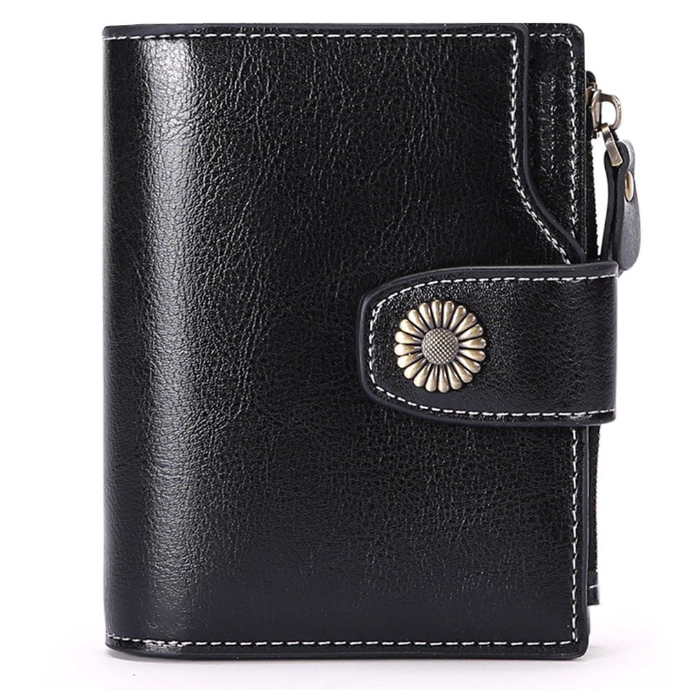 FALAN MULE Small Wallet for Women Genuine Leather Bifold card holder RFID Blocking Coin Purse