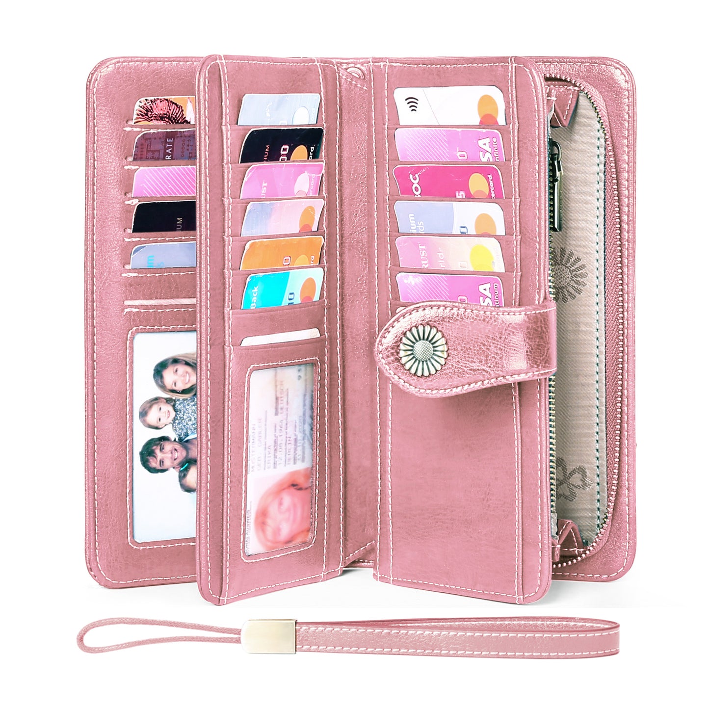 FALAN MULE Wristlet Wallets for Women Genuine Leather RFID Blocking Large Capacity Trifold Ladies Wallet