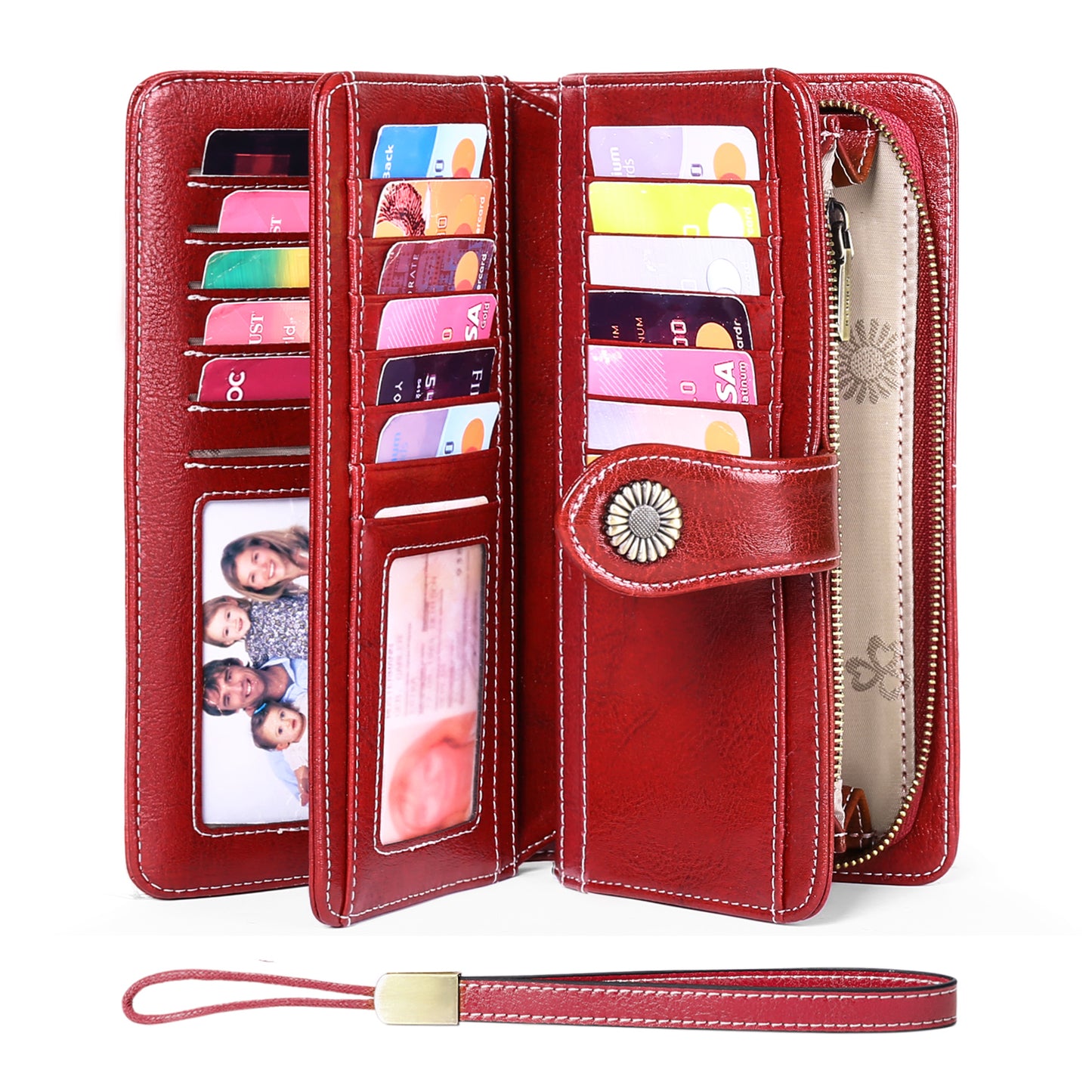 FALAN MULE Wristlet Wallets for Women Genuine Leather RFID Blocking Large Capacity Trifold Ladies Wallet