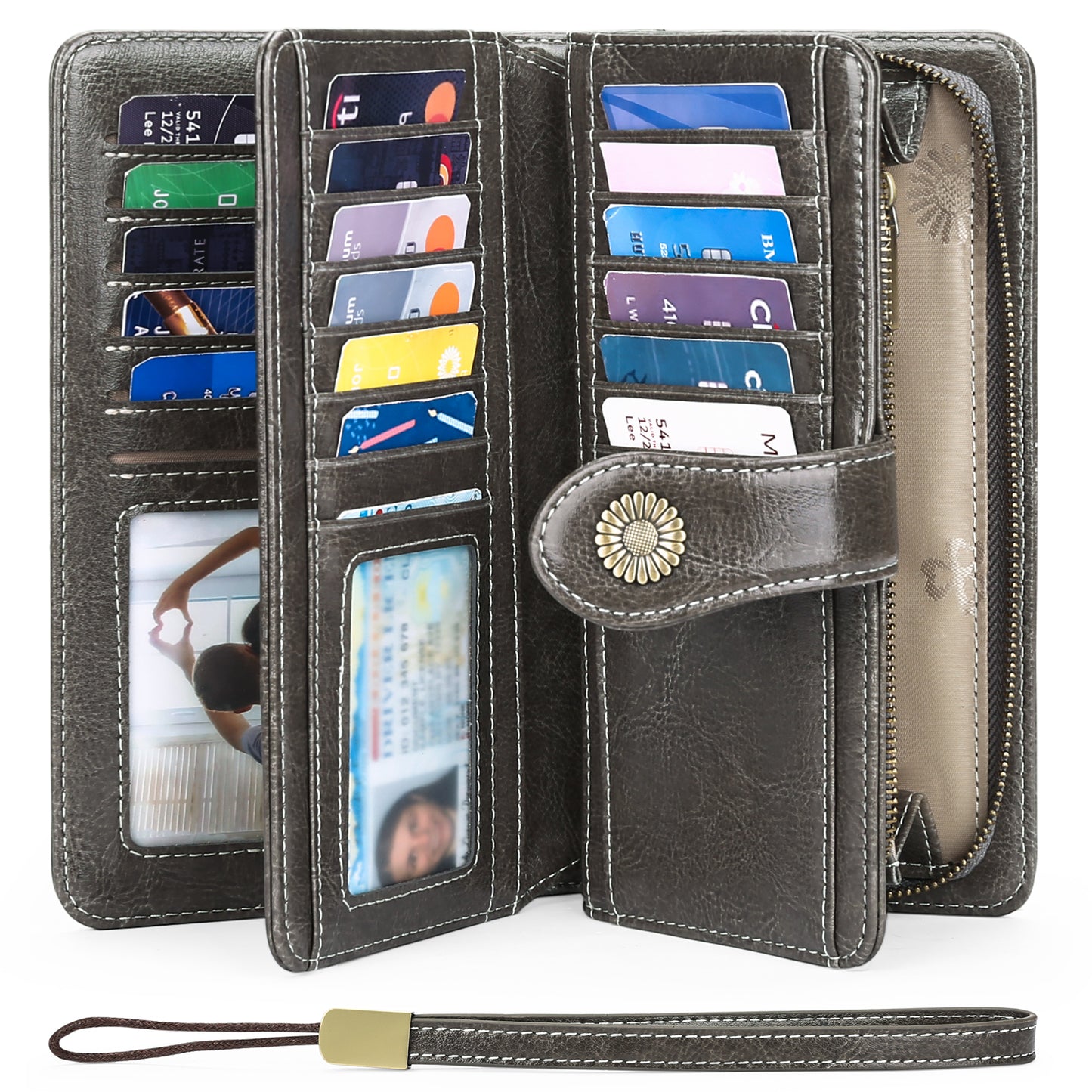FALAN MULE Wristlet Wallets for Women Genuine Leather RFID Blocking Large Capacity Trifold Ladies Wallet