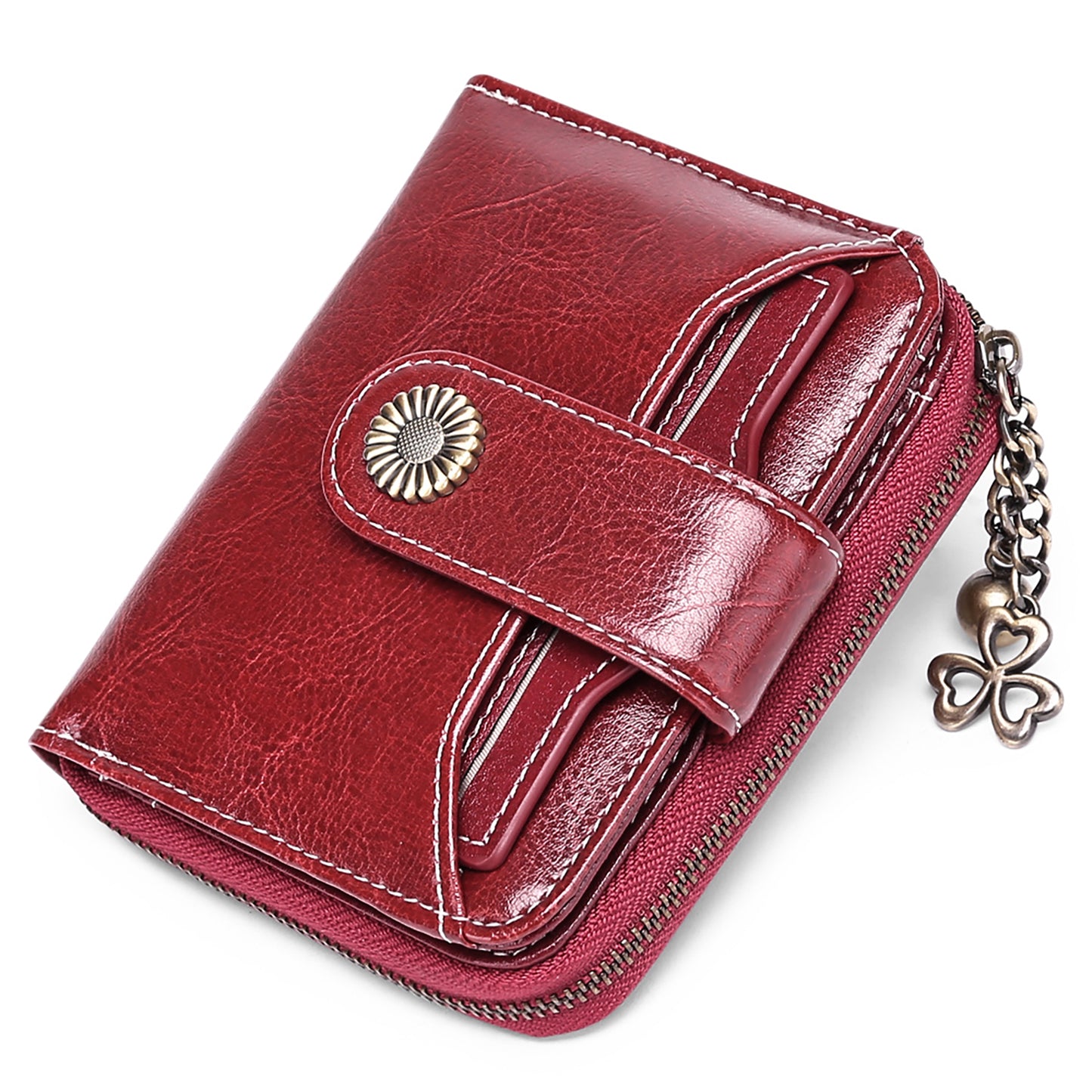 FALAN MULE Small Wallet for Women Leather RFID Blocking Bifold Zipper Pocket Card Holder with ID Window