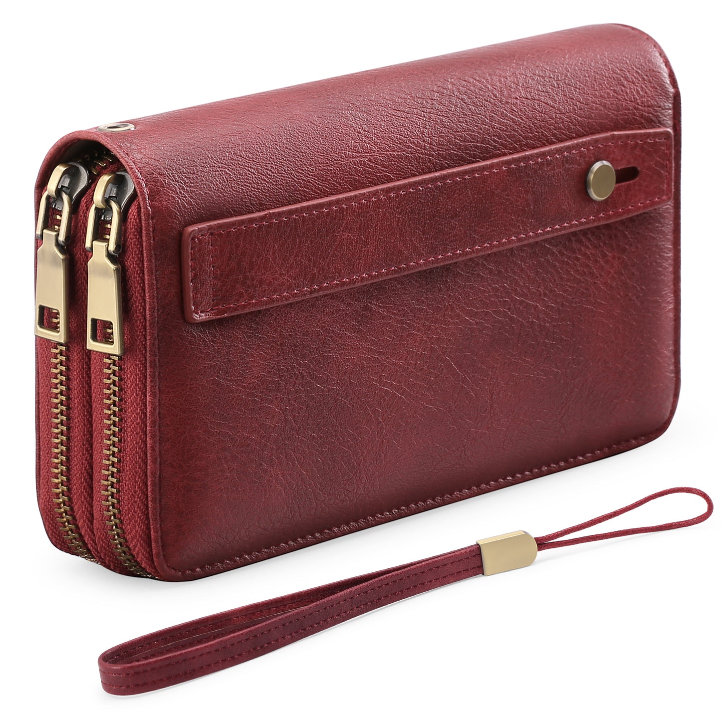 FALAN MULE Wallet for Women Double Zipper Phone Clutch RFID Blocking Vegan Leather Wristlet Purse Large Capacity Long Credit Card Holder with Grip Hand Strap