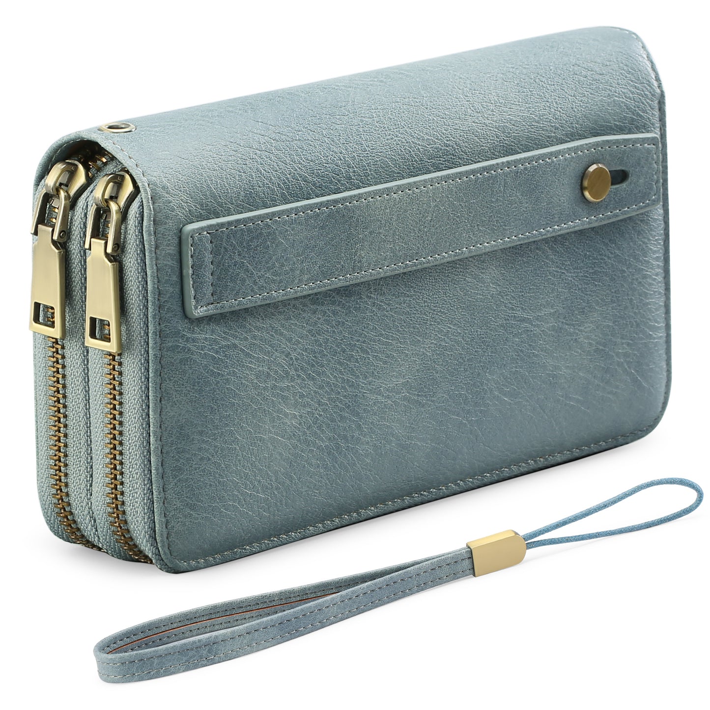 FALAN MULE Wallet for Women Double Zipper Phone Clutch RFID Blocking Vegan Leather Wristlet Purse Large Capacity Long Credit Card Holder with Grip Hand Strap