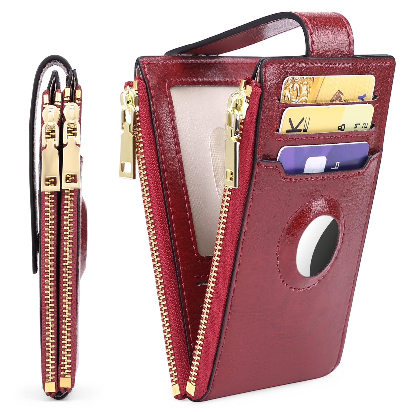 FALAN MULE Slim Wallets for Women Genuine Leahter Bifold Credit Card Holder with Built-in Integrated Case for AirTag