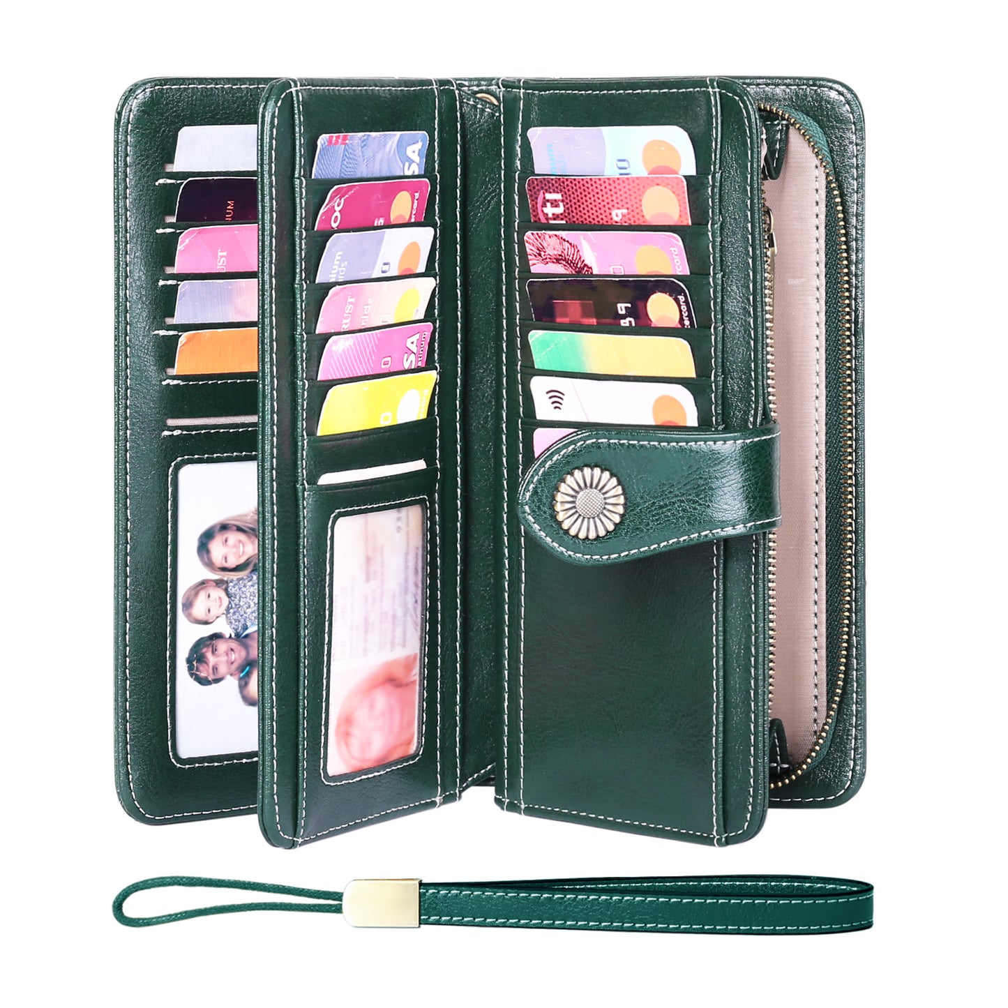 FALAN MULE Wristlet Wallets for Women Genuine Leather RFID Blocking Large Capacity Trifold Ladies Wallet
